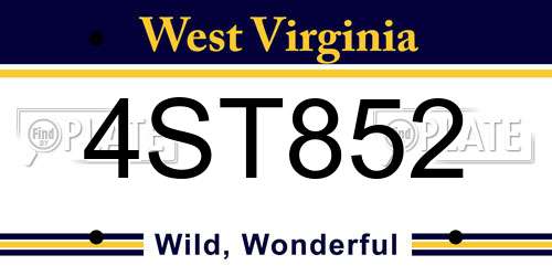 4ST852 West Virginia License Plate