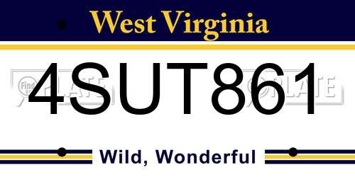4SUT861 West Virginia License Plate