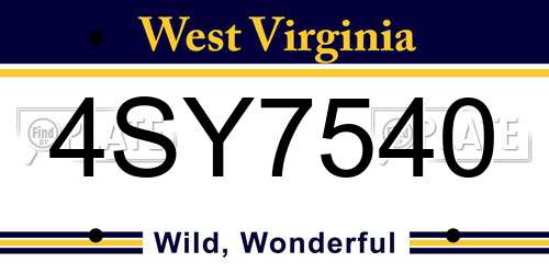 4SY7540 West Virginia License Plate
