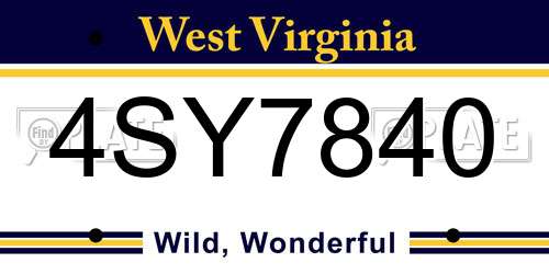 4SY7840 West Virginia License Plate