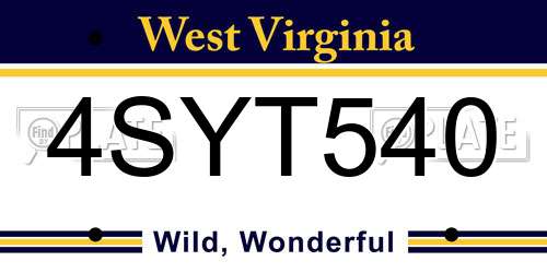 4SYT540 West Virginia License Plate