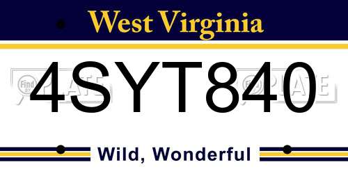 4SYT840 West Virginia License Plate