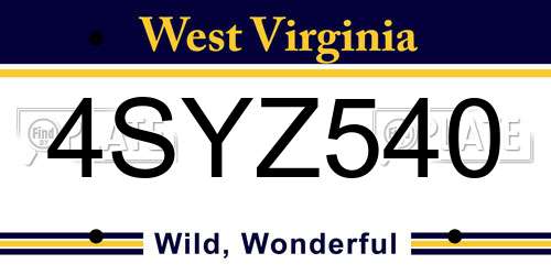 4SYZ540 West Virginia License Plate