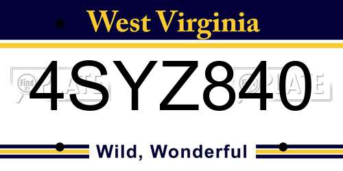 4SYZ840 West Virginia License Plate