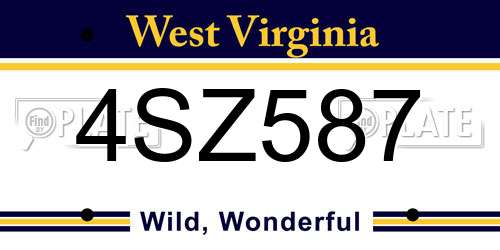 4SZ587 West Virginia License Plate