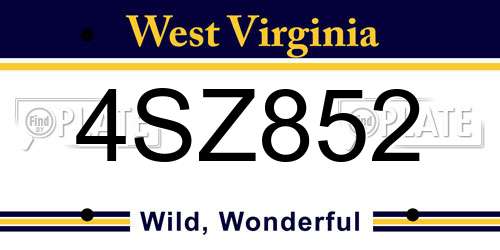 4SZ852 West Virginia License Plate