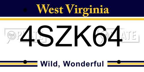 4SZK64 West Virginia License Plate