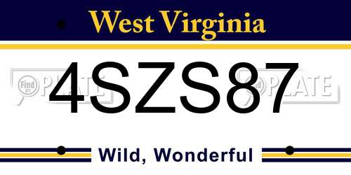 4SZS87 West Virginia License Plate