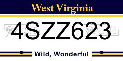 4SZZ623 West Virginia License Plate