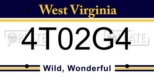 4T02G4 West Virginia License Plate
