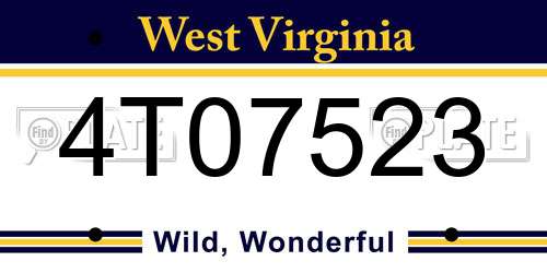 4T07523 West Virginia License Plate