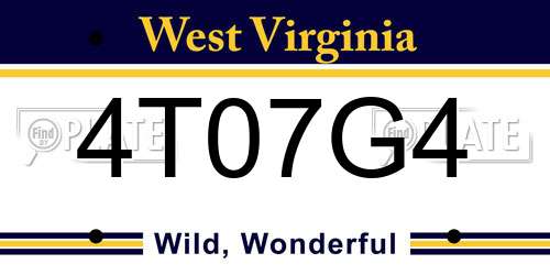 4T07G4 West Virginia License Plate