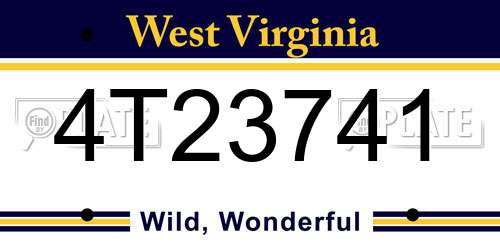 4T23741 West Virginia License Plate
