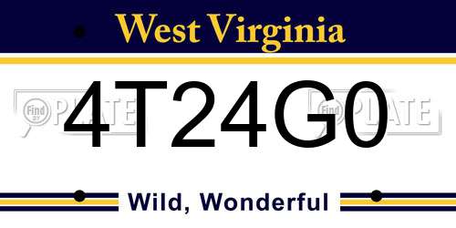 4T24G0 West Virginia License Plate