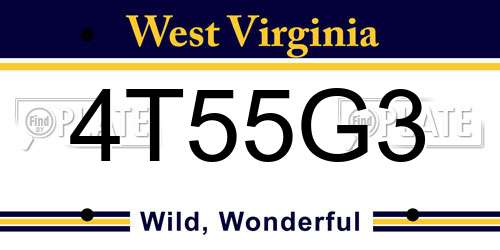 4T55G3 West Virginia License Plate