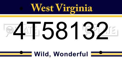 4T58132 West Virginia License Plate