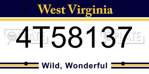 4T58137 West Virginia License Plate