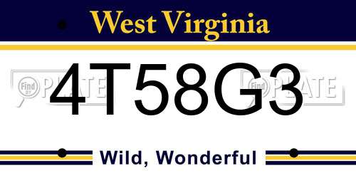 4T58G3 West Virginia License Plate