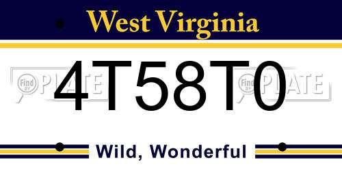 4T58T0 West Virginia License Plate