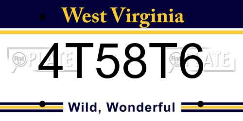 4T58T6 West Virginia License Plate