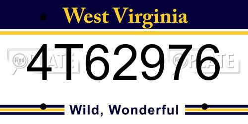 4T62976 West Virginia License Plate