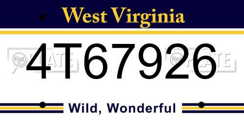 4T67926 West Virginia License Plate