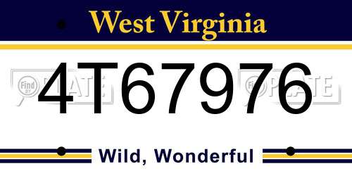 4T67976 West Virginia License Plate