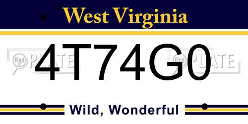 4T74G0 West Virginia License Plate