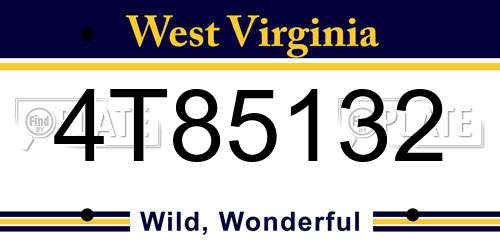 4T85132 West Virginia License Plate