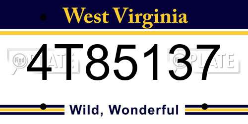 4T85137 West Virginia License Plate