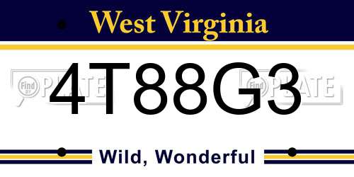 4T88G3 West Virginia License Plate