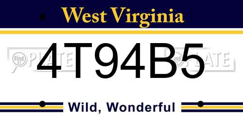 4T94B5 West Virginia License Plate