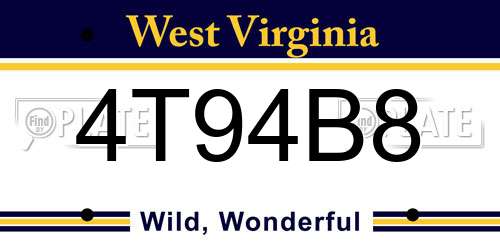 4T94B8 West Virginia License Plate