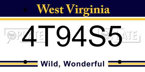 4T94S5 West Virginia License Plate