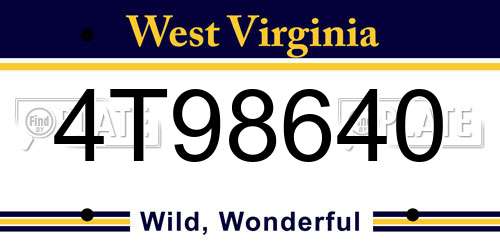 4T98640 West Virginia License Plate