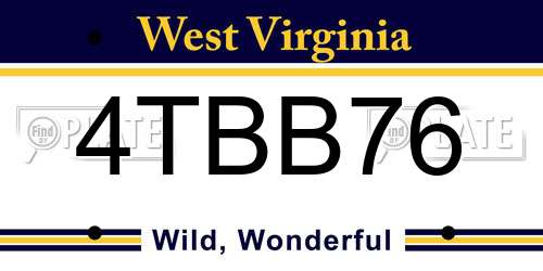 4TBB76 West Virginia License Plate