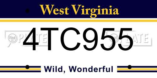 4TC955 West Virginia License Plate