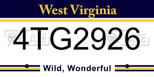 4TG2926 West Virginia License Plate