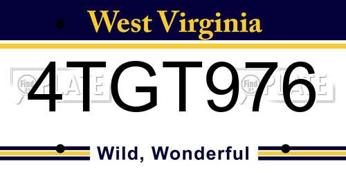 4TGT976 West Virginia License Plate