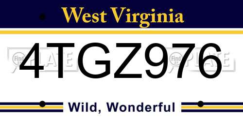 4TGZ976 West Virginia License Plate
