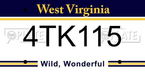 4TK115 West Virginia License Plate
