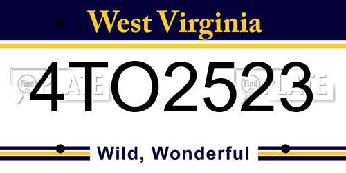 4TO2523 West Virginia License Plate