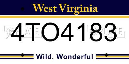 4TO4183 West Virginia License Plate
