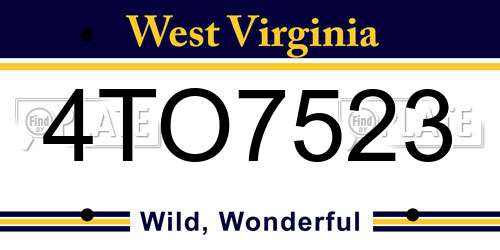 4TO7523 West Virginia License Plate