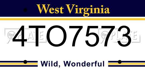 4TO7573 West Virginia License Plate