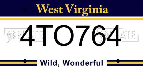 4TO764 West Virginia License Plate