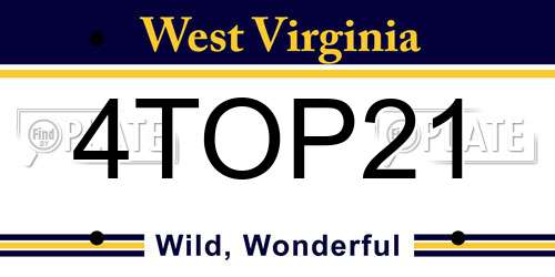 4TOP21 West Virginia License Plate