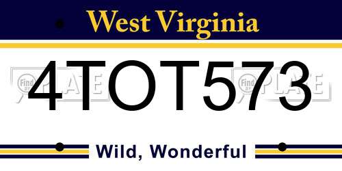 4TOT573 West Virginia License Plate