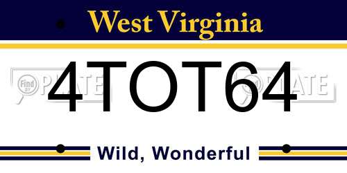 4TOT64 West Virginia License Plate