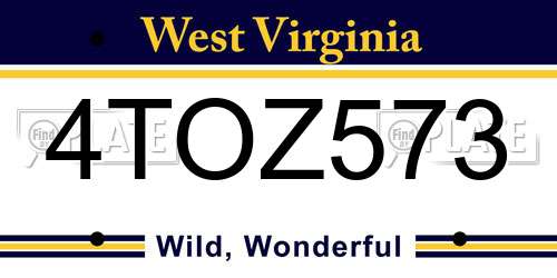 4TOZ573 West Virginia License Plate